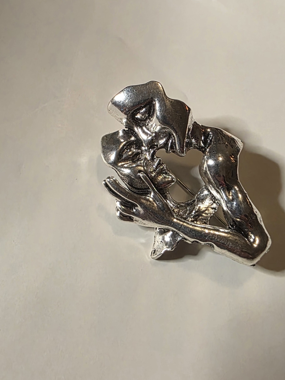 Silver Abstract Embrace Brooch - Sculptural Women’s Accessory